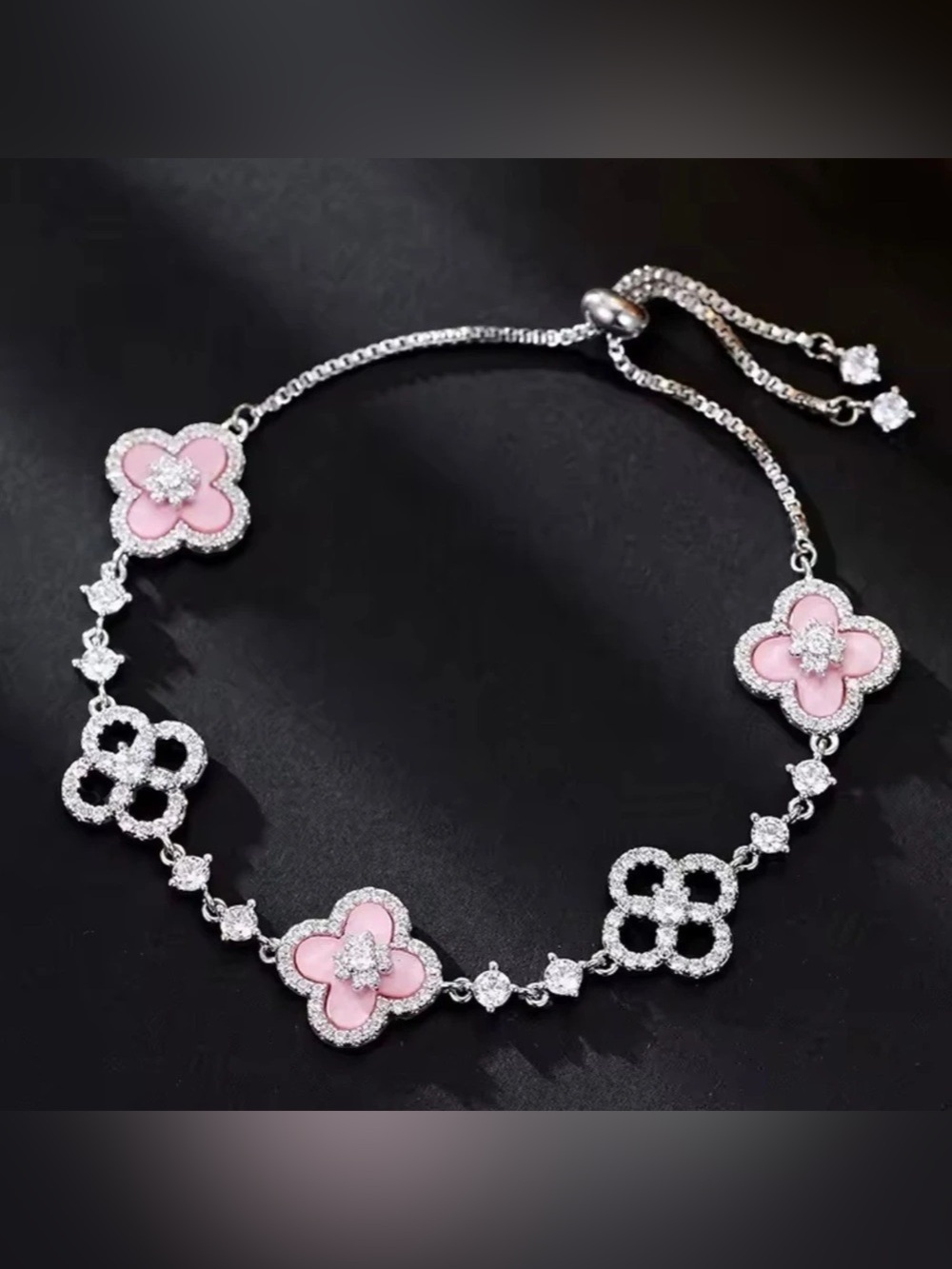 Pink Floral Crystal Bracelet